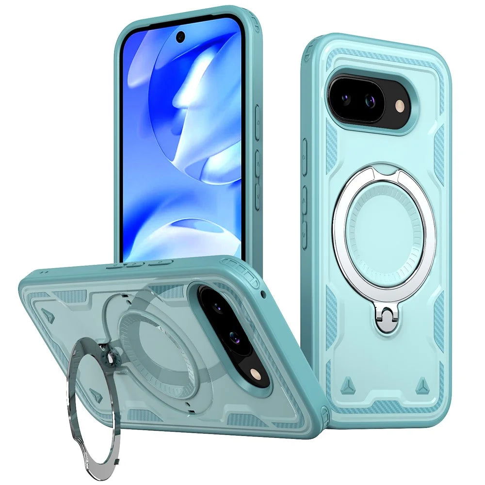 For Google Pixel 9a Magnetic Case Military Protection PC + TPU Kickstand Phone Cover - Baby Blue - 1