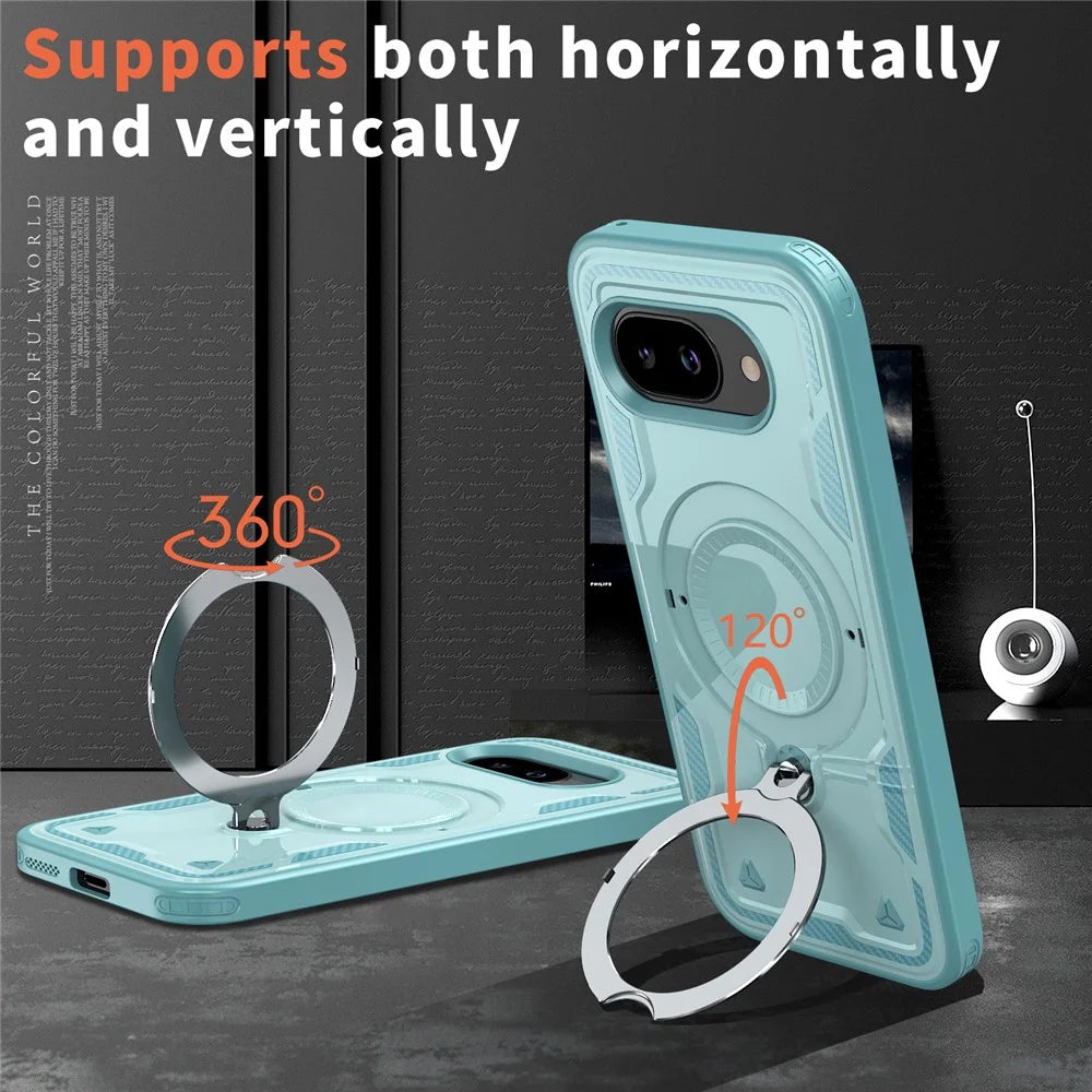 For Google Pixel 9a Magnetic Case Military Protection PC + TPU Kickstand Phone Cover - Baby Blue - 2