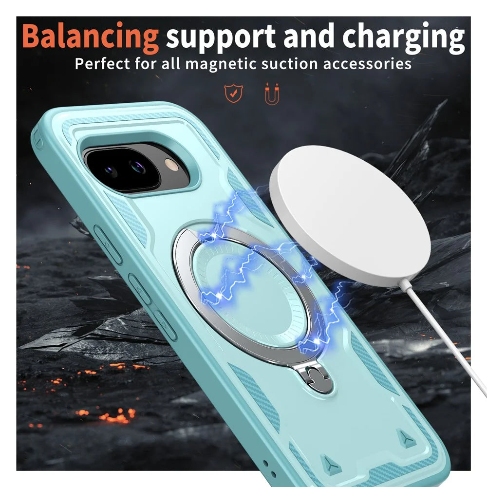 For Google Pixel 9a Magnetic Case Military Protection PC + TPU Kickstand Phone Cover - Baby Blue - 3