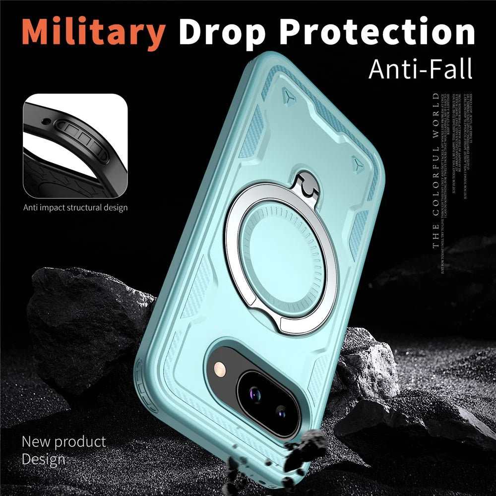 For Google Pixel 9a Magnetic Case Military Protection PC + TPU Kickstand Phone Cover - Baby Blue - 4