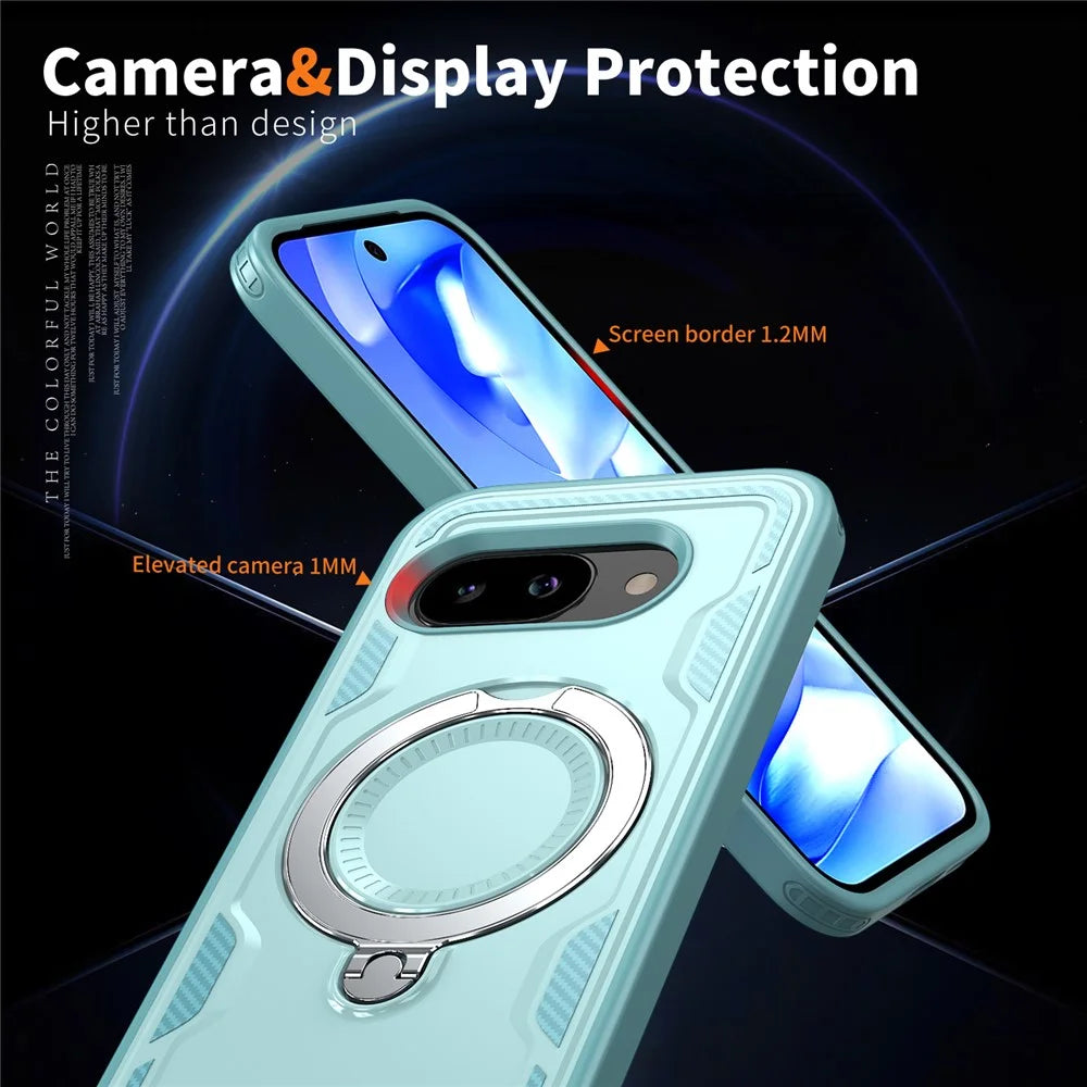 For Google Pixel 9a Magnetic Case Military Protection PC + TPU Kickstand Phone Cover - Baby Blue - 5