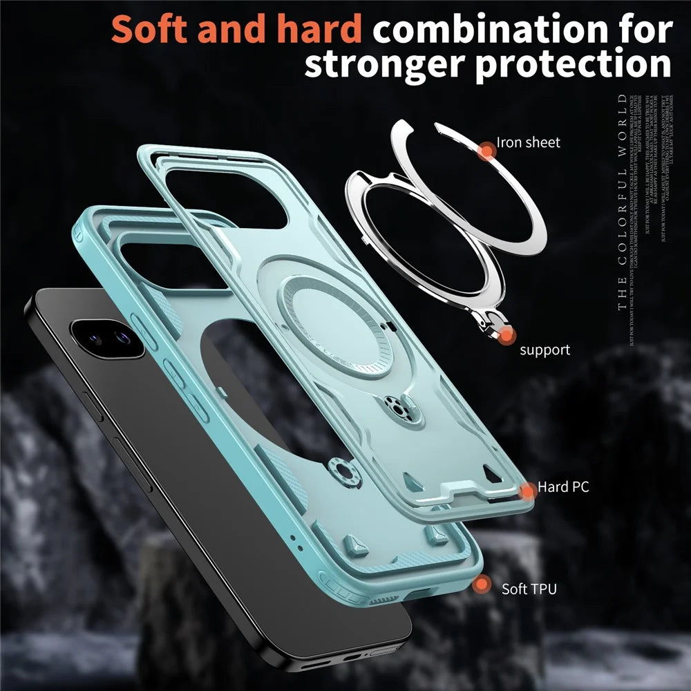 For Google Pixel 9a Magnetic Case Military Protection PC + TPU Kickstand Phone Cover - Baby Blue - 6