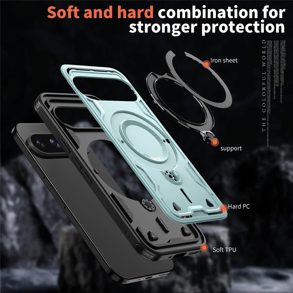 For Google Pixel 10 / 10 Pro Magnetic Case Military Protection PC + TPU Kickstand Phone Cover - Baby Blue - 6