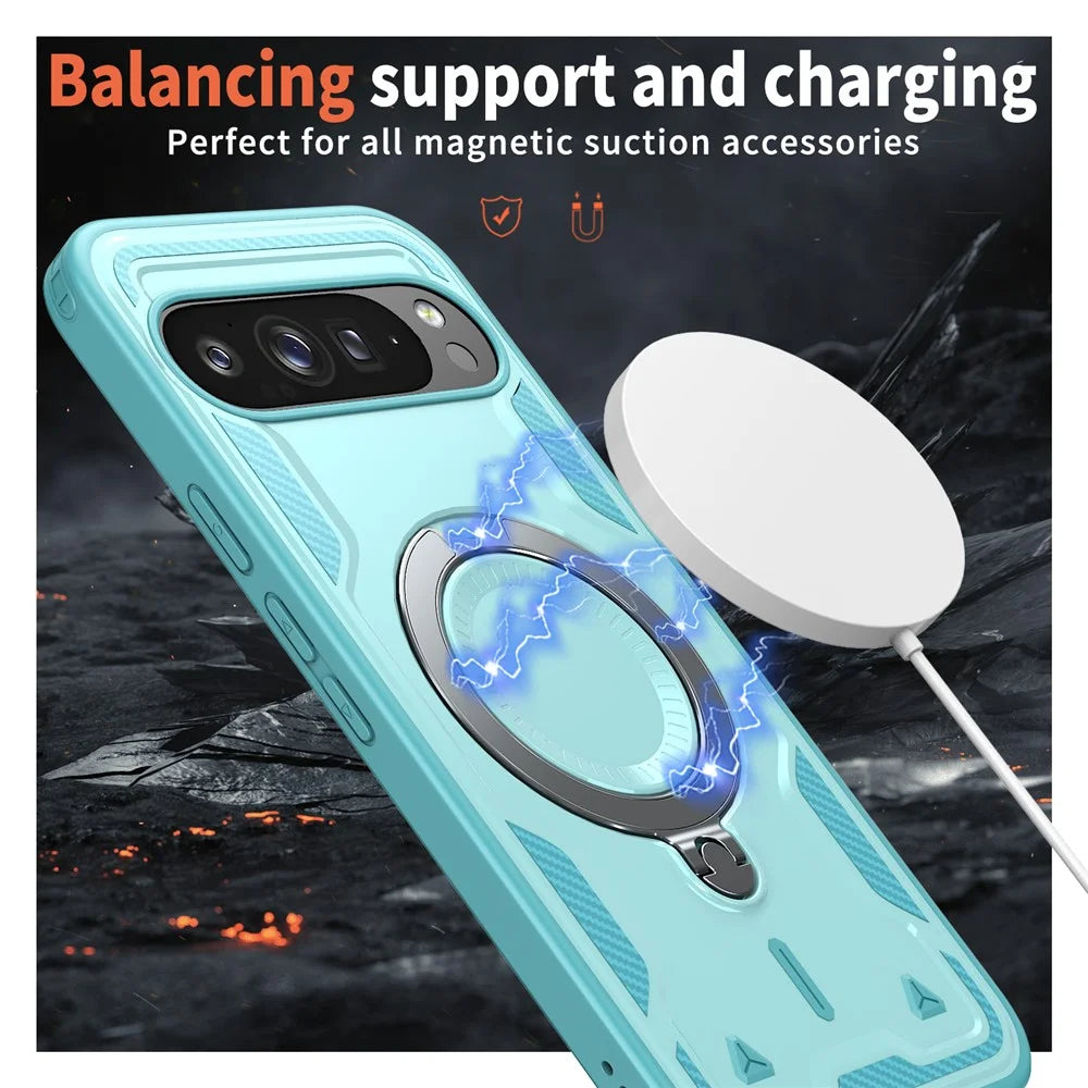 For Google Pixel 10 Pro XL Magnetic Case Military Protection PC + TPU Kickstand Phone Cover - Baby Blue - 3