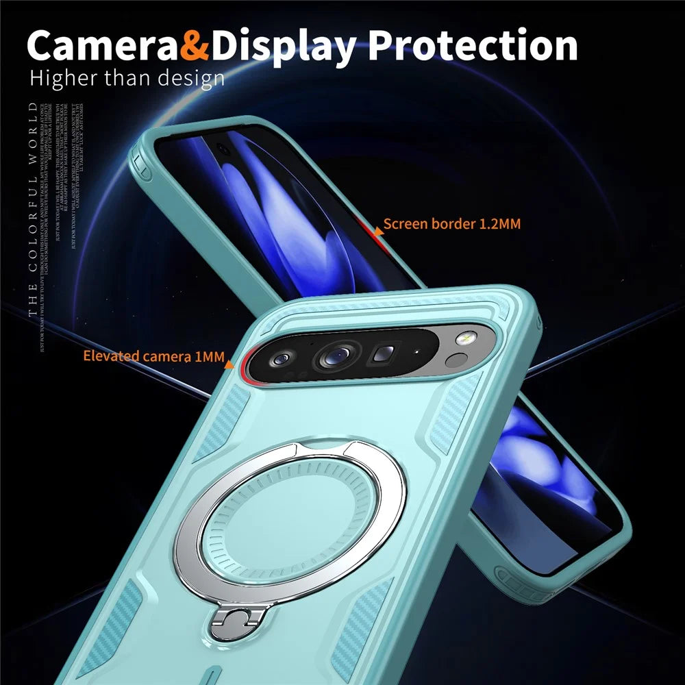 For Google Pixel 10 Pro XL Magnetic Case Military Protection PC + TPU Kickstand Phone Cover - Baby Blue - 5