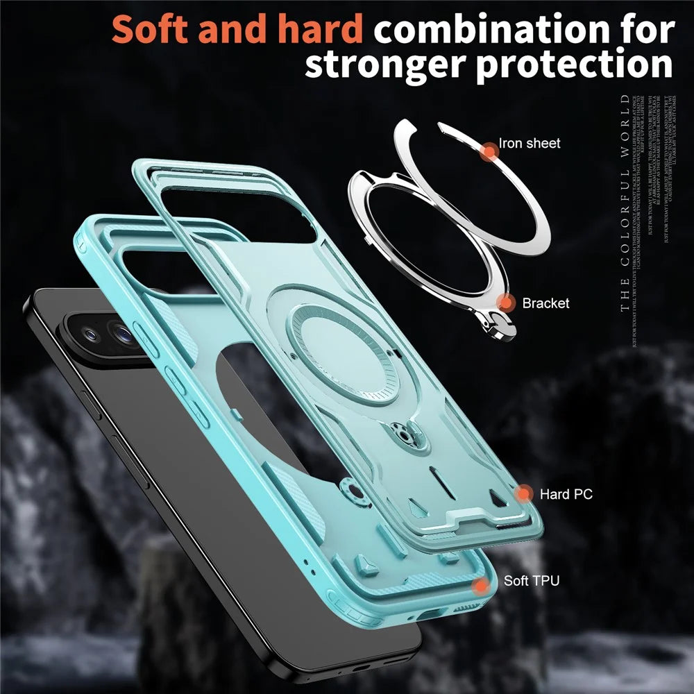 For Google Pixel 10 Pro XL Magnetic Case Military Protection PC + TPU Kickstand Phone Cover - Baby Blue - 6