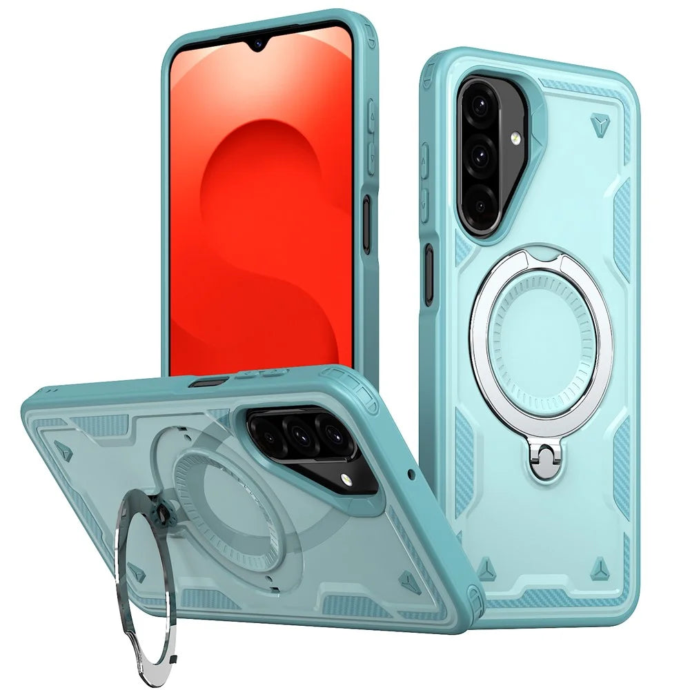 For Samsung Galaxy A18 5G / A18 4G / A17 5G / A17 4G Magnetic Case Military Protection PC + TPU Kickstand Phone Cover - Baby Blue - 1