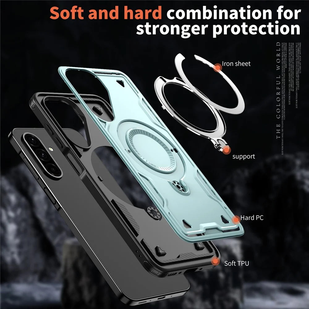 For Samsung Galaxy A18 5G / A18 4G / A17 5G / A17 4G Magnetic Case Military Protection PC + TPU Kickstand Phone Cover - Baby Blue - 6
