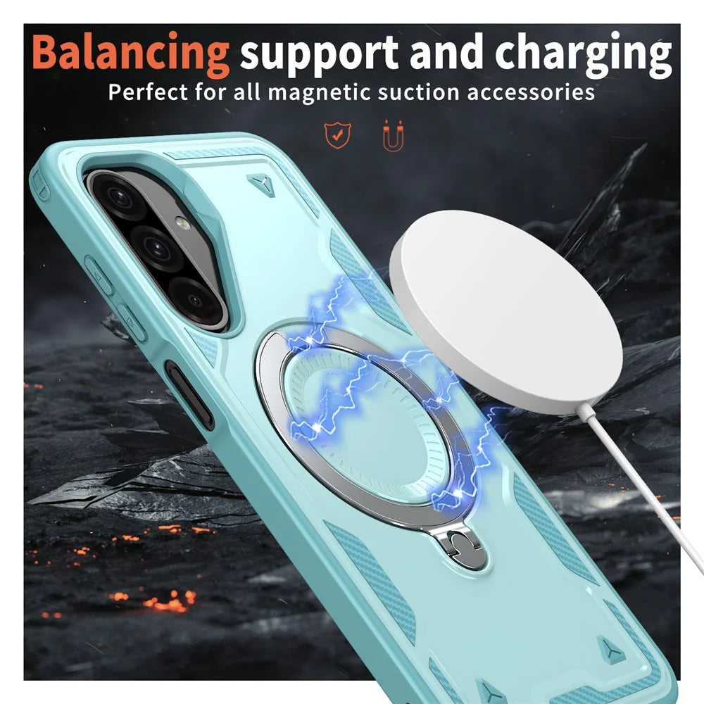 For Samsung Galaxy S25 FE Magnetic Case Military Protection PC + TPU Kickstand Phone Cover - Baby Blue - 3