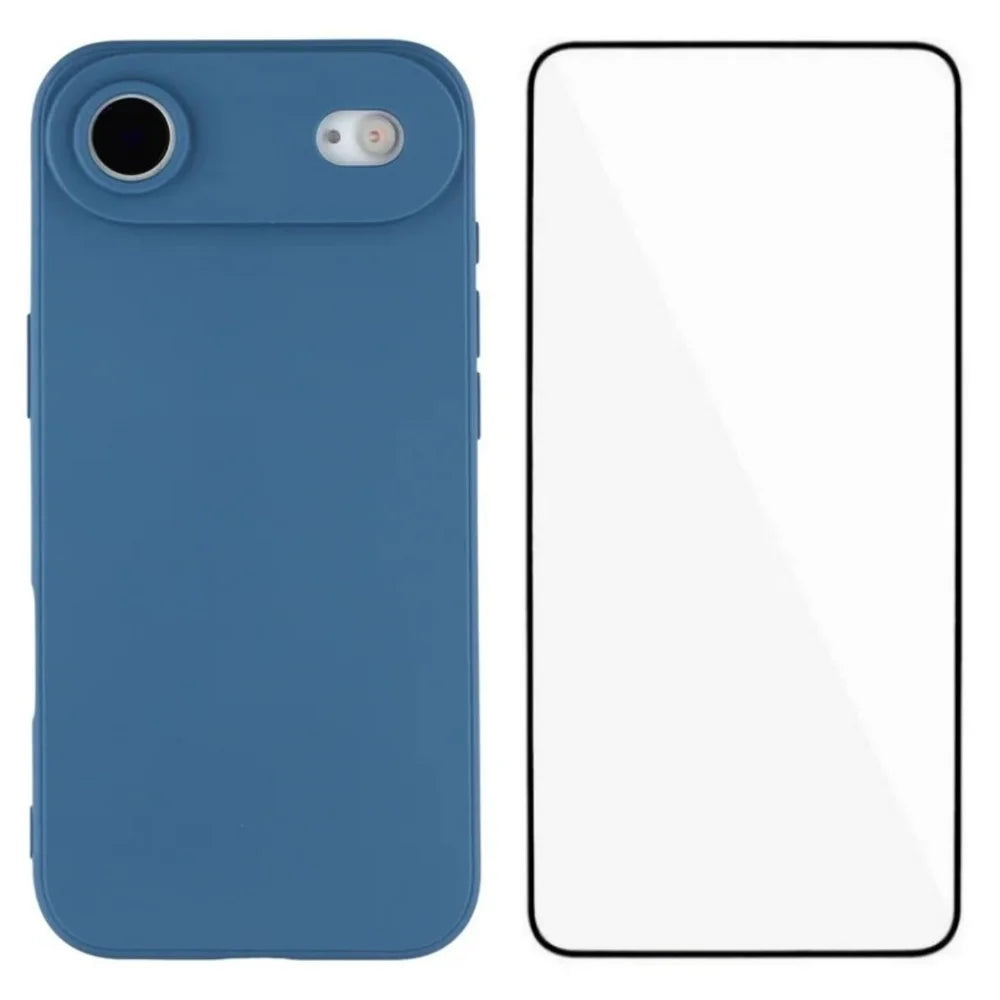 WANLONFENG For iPhone Air Case  ZB Series Precise Cutouts Straight Edge TPU Phone Cover with Tempered Glass Film - Sapphire - 1