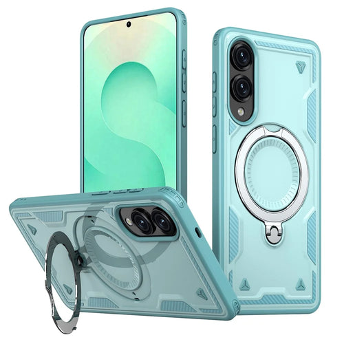 For Samsung Galaxy S25 Edge Magnetic Case Military Protection PC + TPU Kickstand Phone Cover - Baby Blue - 1