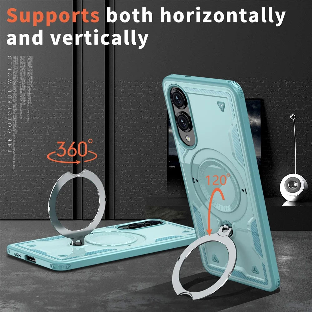 For Samsung Galaxy S25 Edge Magnetic Case Military Protection PC + TPU Kickstand Phone Cover - Baby Blue - 2