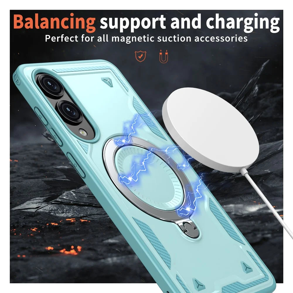 For Samsung Galaxy S25 Edge Magnetic Case Military Protection PC + TPU Kickstand Phone Cover - Baby Blue - 3