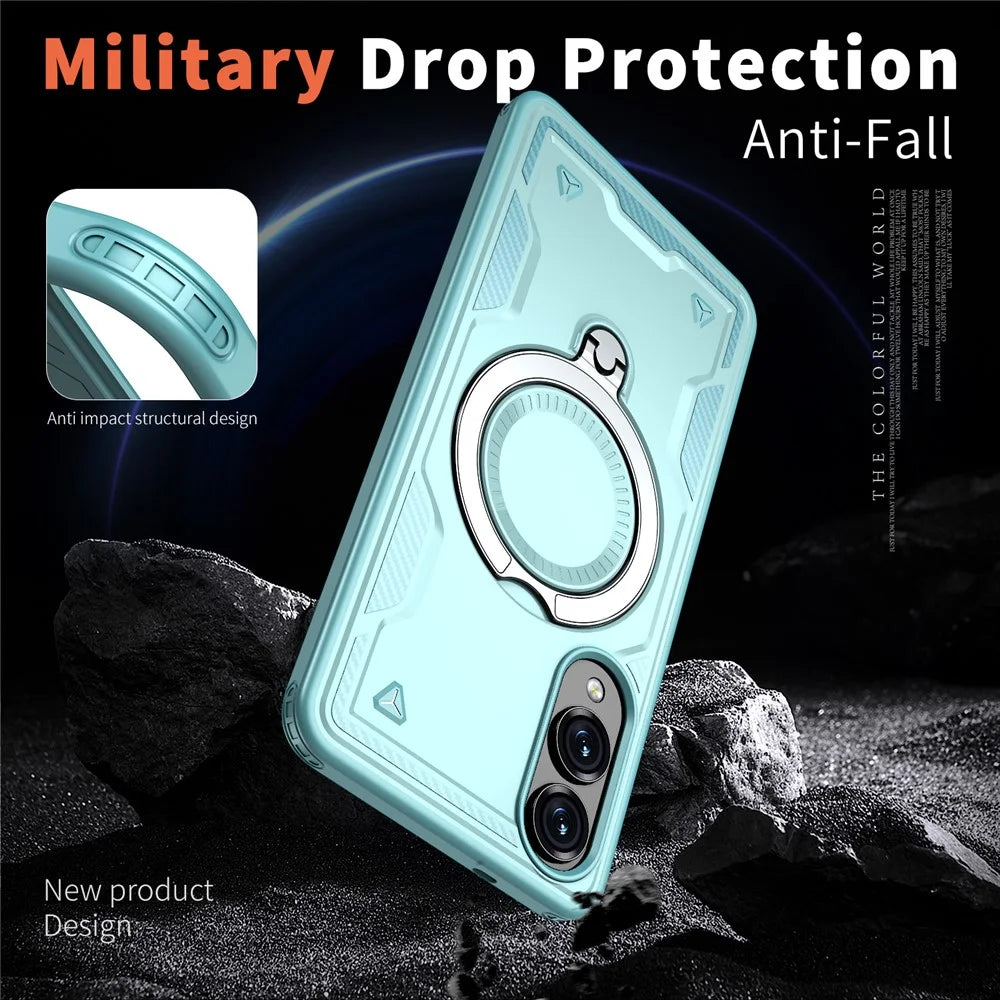 For Samsung Galaxy S25 Edge Magnetic Case Military Protection PC + TPU Kickstand Phone Cover - Baby Blue - 4