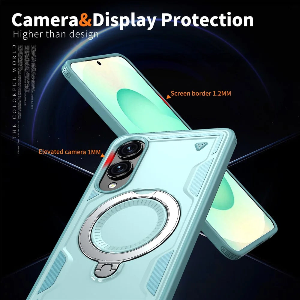 For Samsung Galaxy S25 Edge Magnetic Case Military Protection PC + TPU Kickstand Phone Cover - Baby Blue - 5