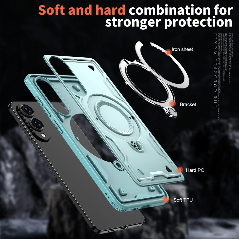 For Samsung Galaxy S25 Edge Magnetic Case Military Protection PC + TPU Kickstand Phone Cover - Baby Blue - 6
