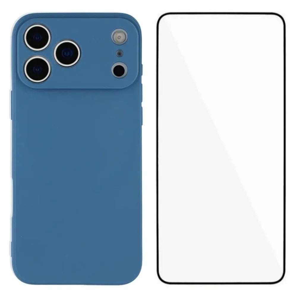 WANLONFENG For iPhone 17 Pro Max Case  ZB Series Precise Cutouts Straight Edge TPU Phone Cover with Tempered Glass Film - Sapphire - 1