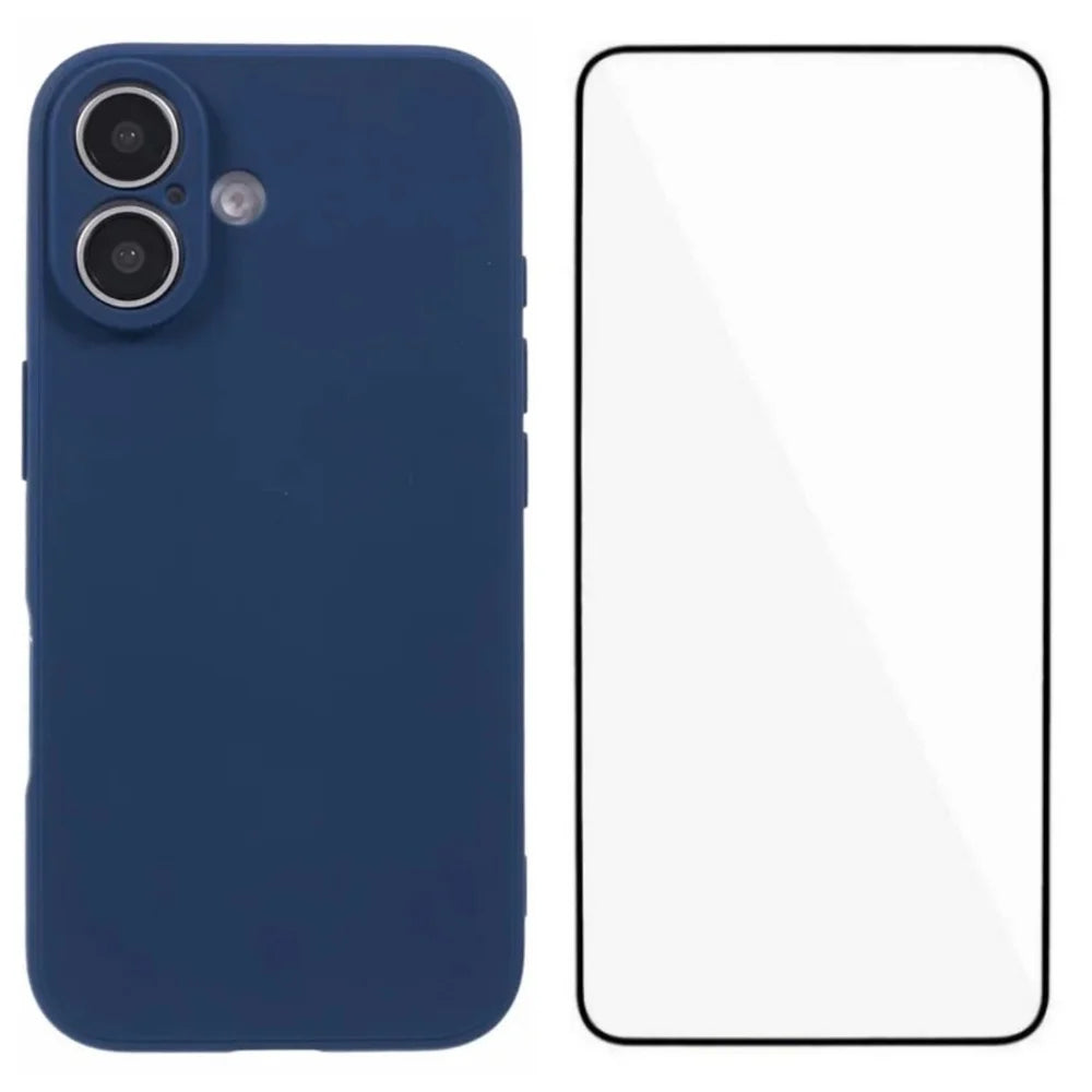 WANLONFENG For iPhone 17 Case  ZB Series Precise Cutouts Straight Edge TPU Phone Cover with Tempered Glass Film - Sapphire - 1