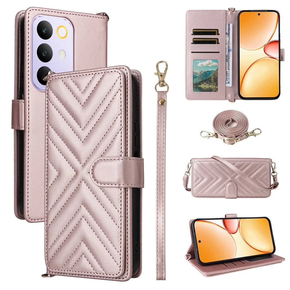 Leather Case For Realme C100 5G / C83 5G / C85 4G / C85 5G / 15x (India) 5G Stand Wallet Phone Cover with Shoulder / Wrist Strap - Pink - 1