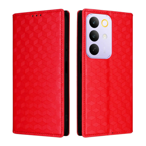 Wallet Case For Realme C100 5G / C83 5G / C85 4G / C85 5G / 15x (India) 5G Rhombus Imprinted PU Leather Phone Cover - Red - 1