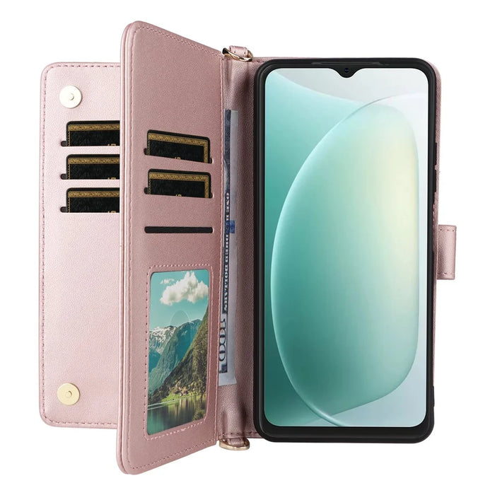 For Blackview Wave 9C Leather Case Stand Wallet Phone Cover with Shoulder / Wrist Strap - Pink - 2