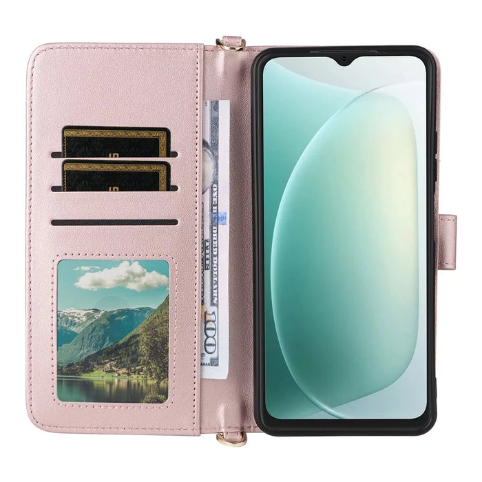 For Blackview Wave 9C Leather Case Stand Wallet Phone Cover with Shoulder / Wrist Strap - Pink - 3