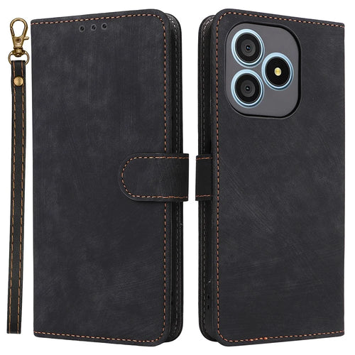 For Blackview Wave 9C Case Wallet RFID Blocking PU Leather Phone Cover Stand with Strap - Black - 1