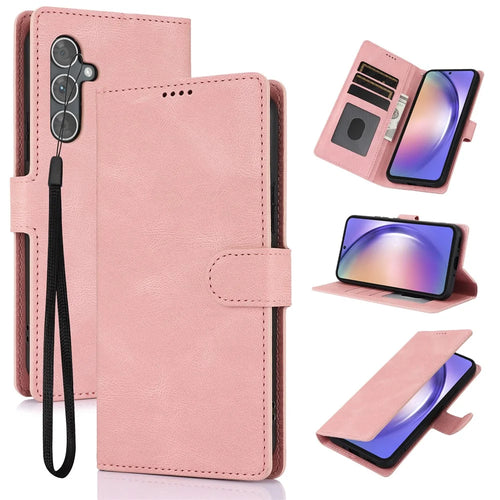 For Samsung Galaxy S25 FE Case PU Leather Phone Cover with Wallet Stand - Pink - 1