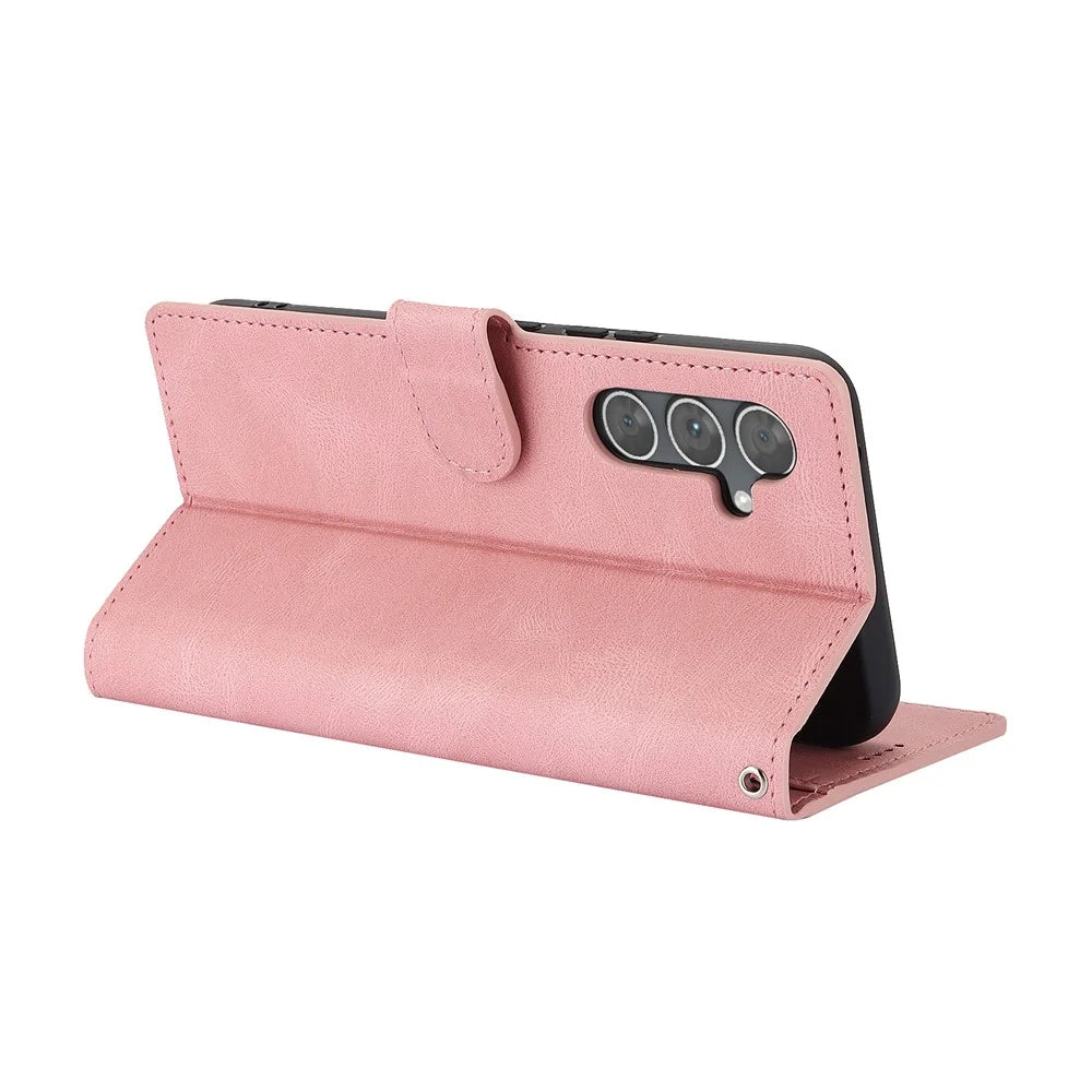 For Samsung Galaxy S25 FE Case PU Leather Phone Cover with Wallet Stand - Pink - 3
