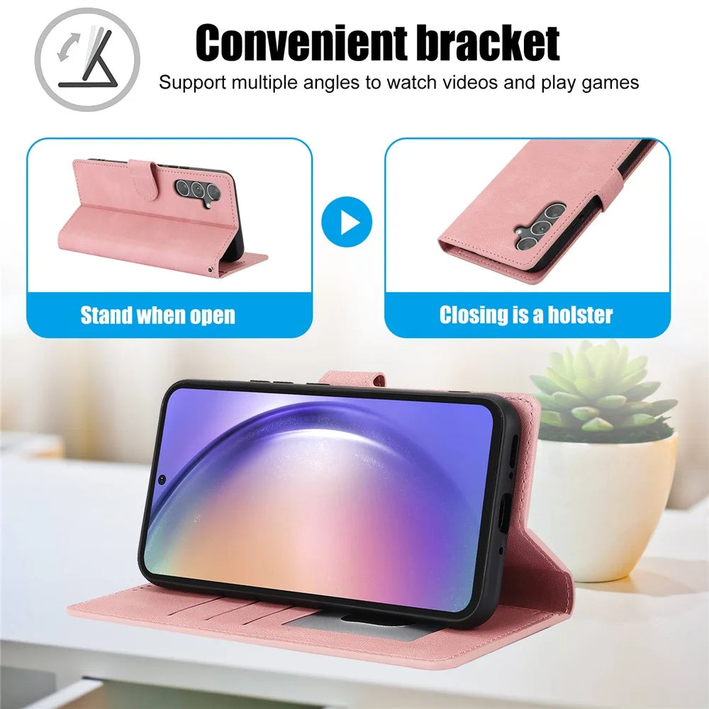 For Samsung Galaxy S25 FE Case PU Leather Phone Cover with Wallet Stand - Pink - 7