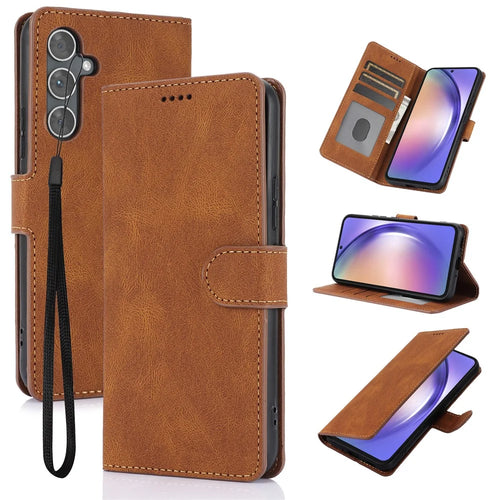 For Samsung Galaxy A18 5G / A18 4G / A17 5G / A17 4G / A26 5G Case PU Leather Phone Cover with Wallet Stand - Brown - 1