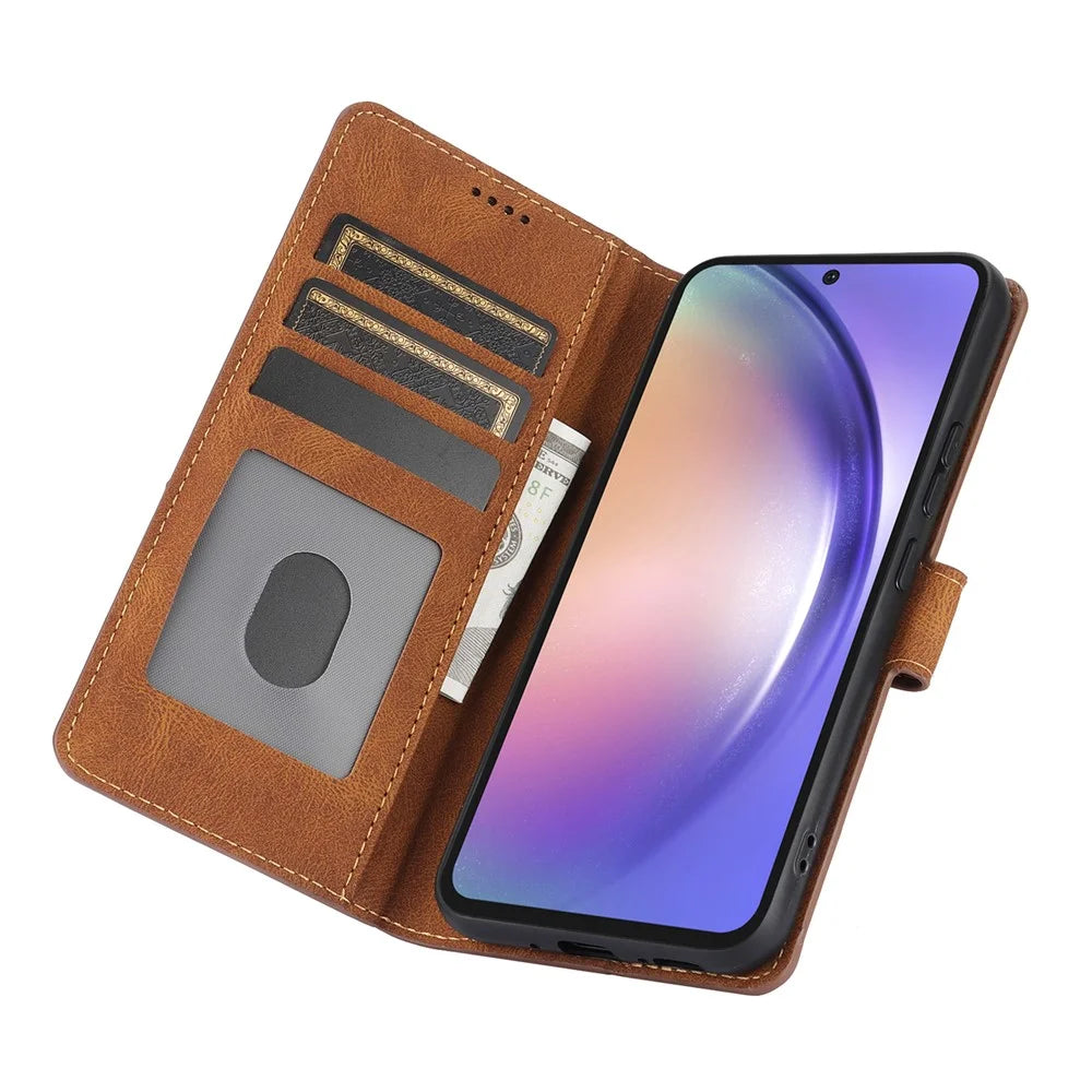 For Samsung Galaxy A18 5G / A18 4G / A17 5G / A17 4G / A26 5G Case PU Leather Phone Cover with Wallet Stand - Brown - 2