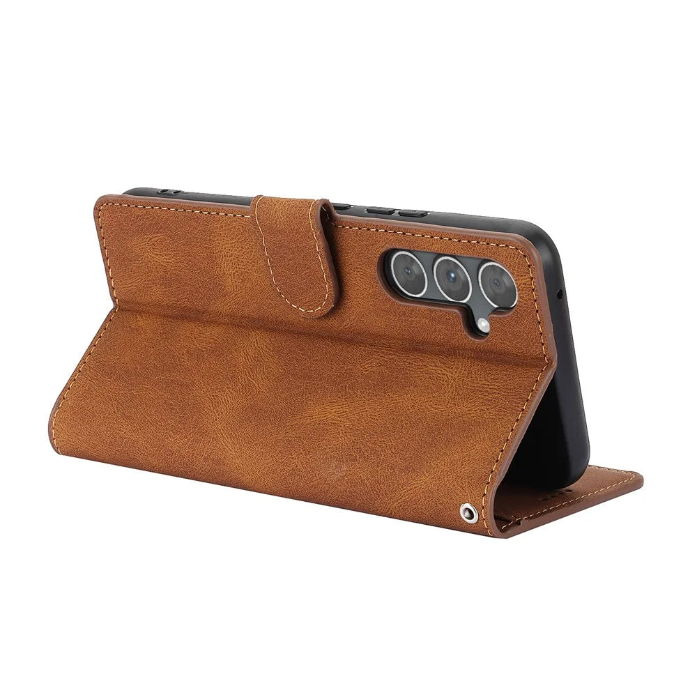 For Samsung Galaxy A18 5G / A18 4G / A17 5G / A17 4G / A26 5G Case PU Leather Phone Cover with Wallet Stand - Brown - 3