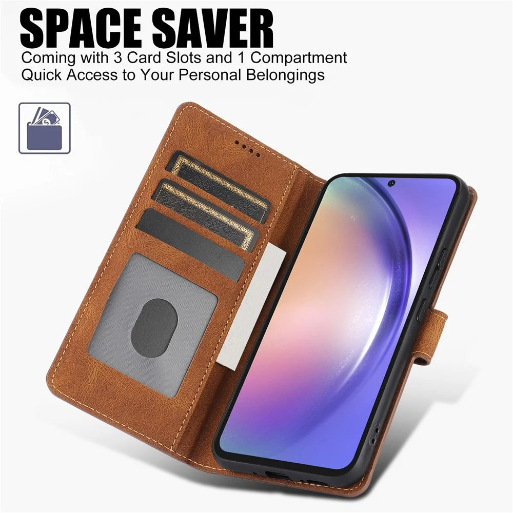 For Samsung Galaxy A18 5G / A18 4G / A17 5G / A17 4G / A26 5G Case PU Leather Phone Cover with Wallet Stand - Brown - 6