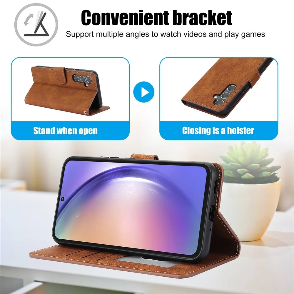 For Samsung Galaxy A18 5G / A18 4G / A17 5G / A17 4G / A26 5G Case PU Leather Phone Cover with Wallet Stand - Brown - 7