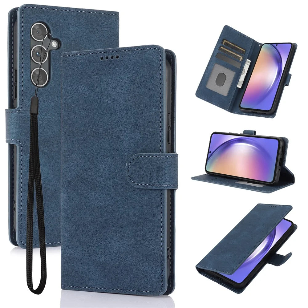 For Samsung Galaxy A37 5G / A56 5G / A36 5G Case PU Leather Phone Cover with Wallet Stand - Blue - 1