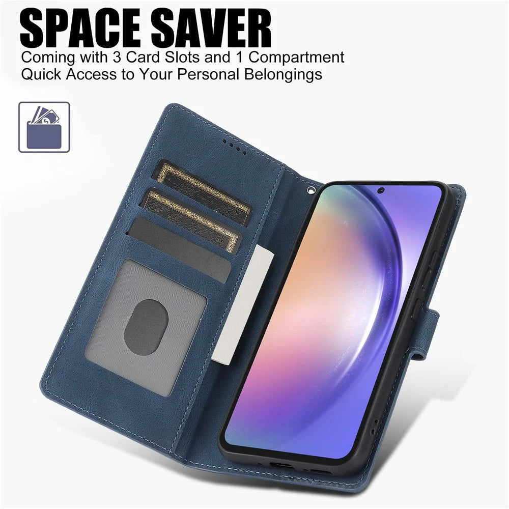 For Samsung Galaxy A37 5G / A56 5G / A36 5G Case PU Leather Phone Cover with Wallet Stand - Blue - 6