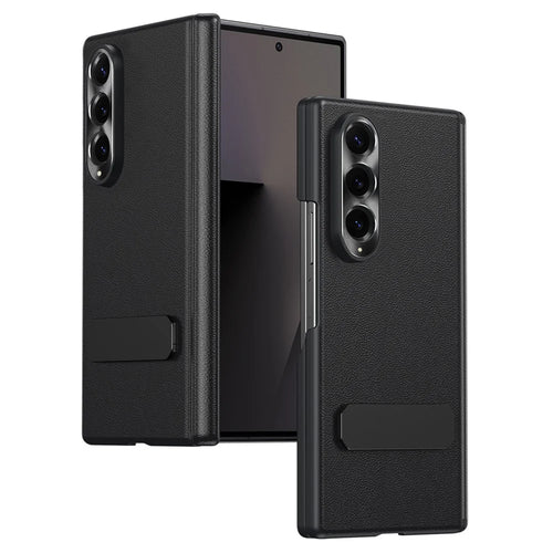 For Samsung Galaxy Z Fold4 5G Case Foldable Kickstand Leather Anti-Drop Phone Protective Cover - Black - 1