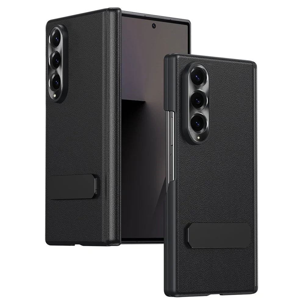 For Samsung Galaxy Z Fold4 5G Case Foldable Kickstand Leather Anti-Drop Phone Protective Cover - Black - 1