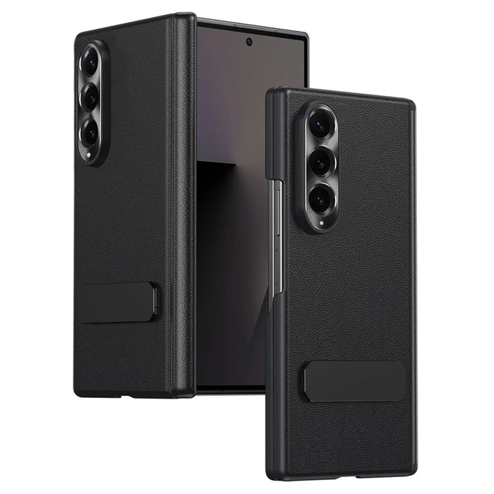 For Samsung Galaxy Z Fold4 5G Case Foldable Kickstand Leather Anti-Drop Phone Protective Cover - Black - 1
