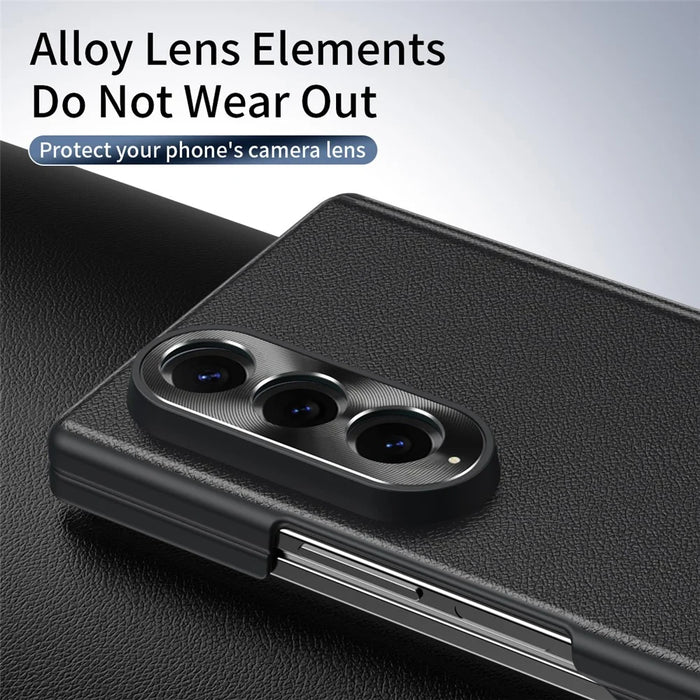 For Samsung Galaxy Z Fold4 5G Case Foldable Kickstand Leather Anti-Drop Phone Protective Cover - Black - 3