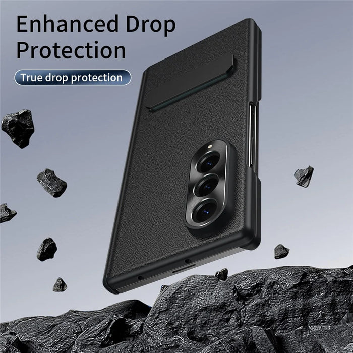 For Samsung Galaxy Z Fold4 5G Case Foldable Kickstand Leather Anti-Drop Phone Protective Cover - Black - 5