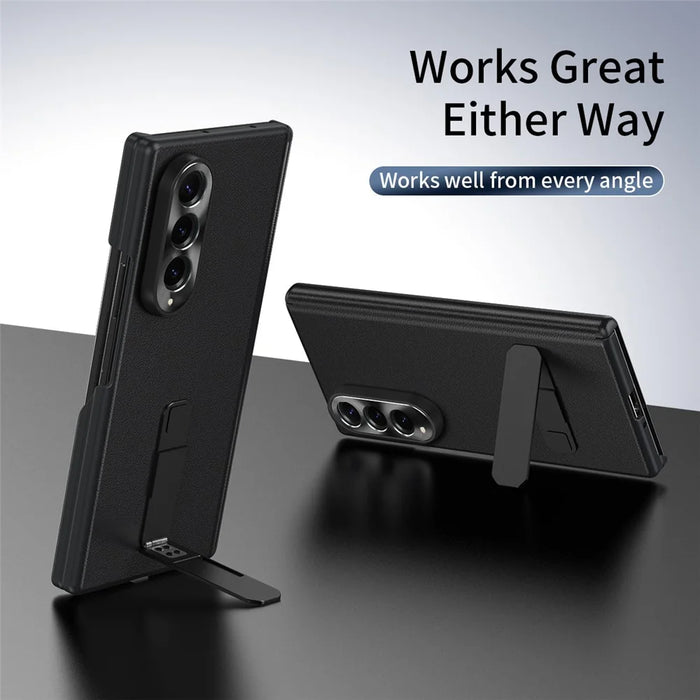 For Samsung Galaxy Z Fold4 5G Case Foldable Kickstand Leather Anti-Drop Phone Protective Cover - Black - 6