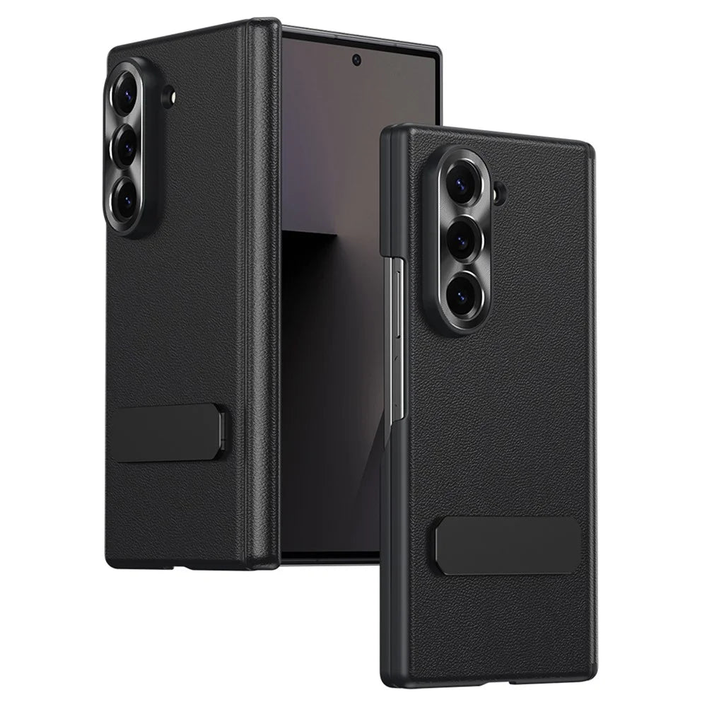 For Samsung Galaxy Z Fold5 5G Case Foldable Kickstand Leather Anti-Drop Phone Protective Cover - Black - 1