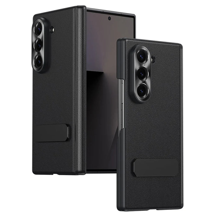 For Samsung Galaxy Z Fold5 5G Case Foldable Kickstand Leather Anti-Drop Phone Protective Cover - Black - 1