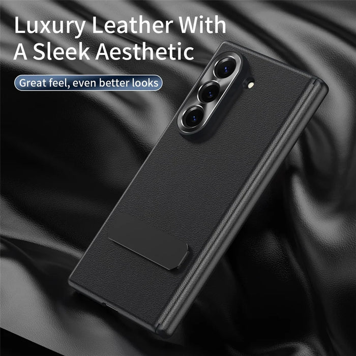 For Samsung Galaxy Z Fold5 5G Case Foldable Kickstand Leather Anti-Drop Phone Protective Cover - Black - 2