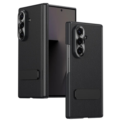 For Samsung Galaxy Z Fold7 5G Case Foldable Kickstand Leather Anti-Drop Phone Protective Cover - Black - 1