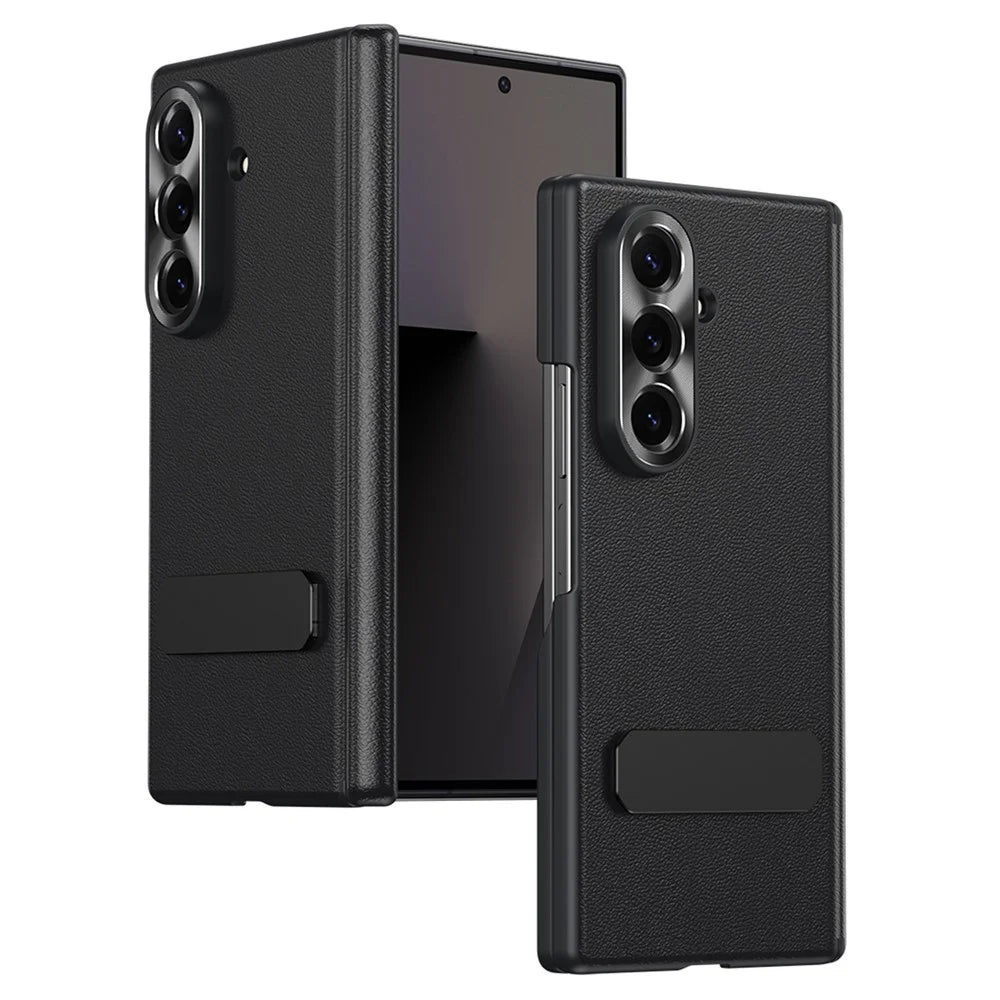 For Samsung Galaxy Z Fold7 5G Case Foldable Kickstand Leather Anti-Drop Phone Protective Cover - Black - 1