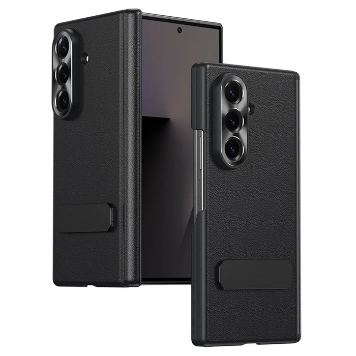 For Samsung Galaxy Z Fold7 5G Case Foldable Kickstand Leather Anti-Drop Phone Protective Cover - Black - 1