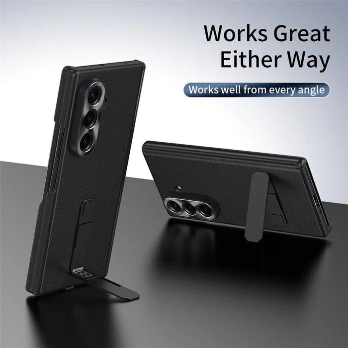 For Samsung Galaxy Z Fold7 5G Case Foldable Kickstand Leather Anti-Drop Phone Protective Cover - Black - 6